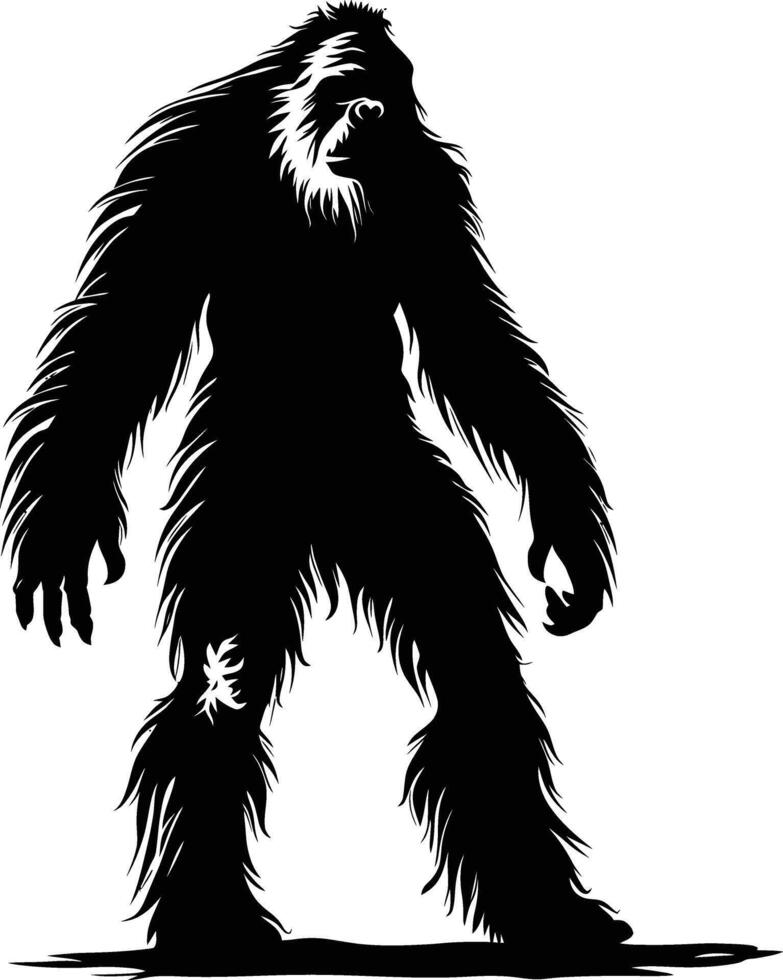 AI generated Silhouette Yeti the Mythical Creature ancient beast black color only vector