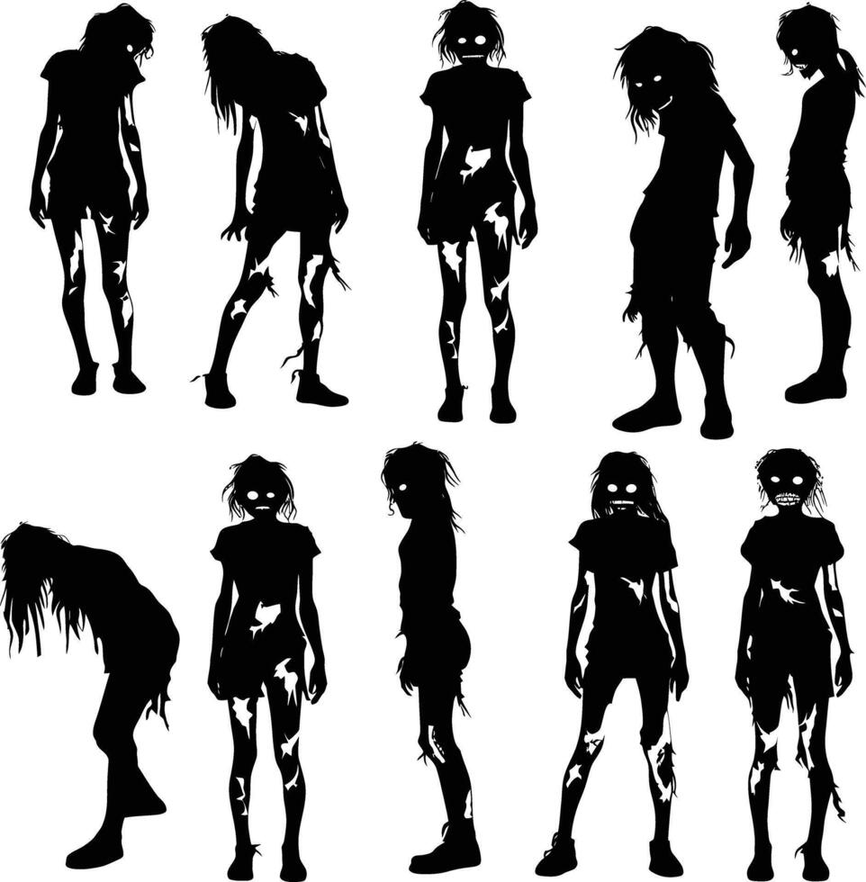 AI generated Silhouette zombie women black color only full body vector