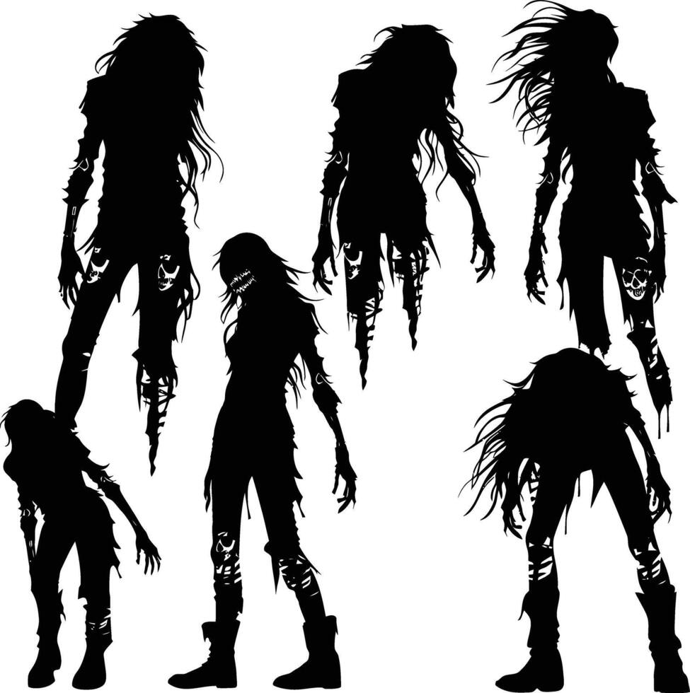 AI generated Silhouette zombie women black color only full body vector