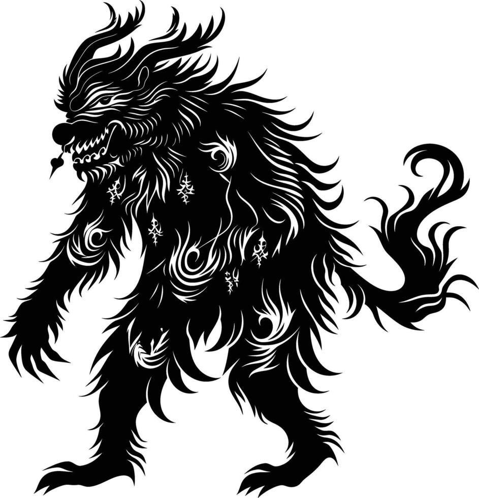 AI generated Silhouette Xiezhi or haetae the Mythical Creature ancient beast black color only vector