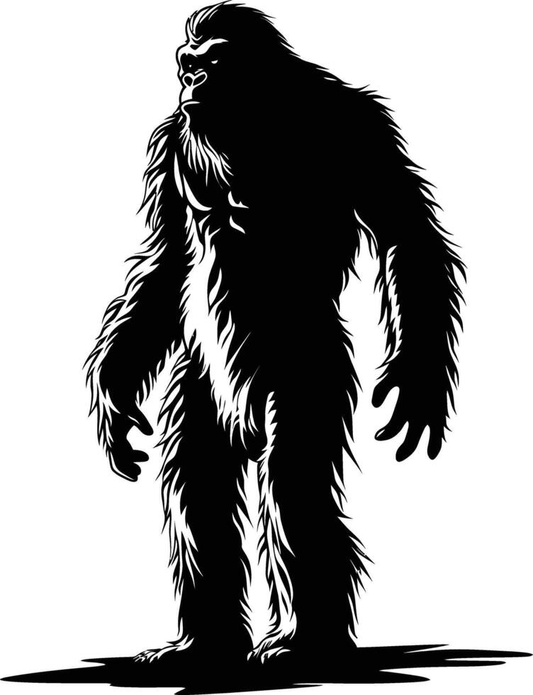 AI generated Silhouette Yeti the Mythical Creature ancient beast black color only vector