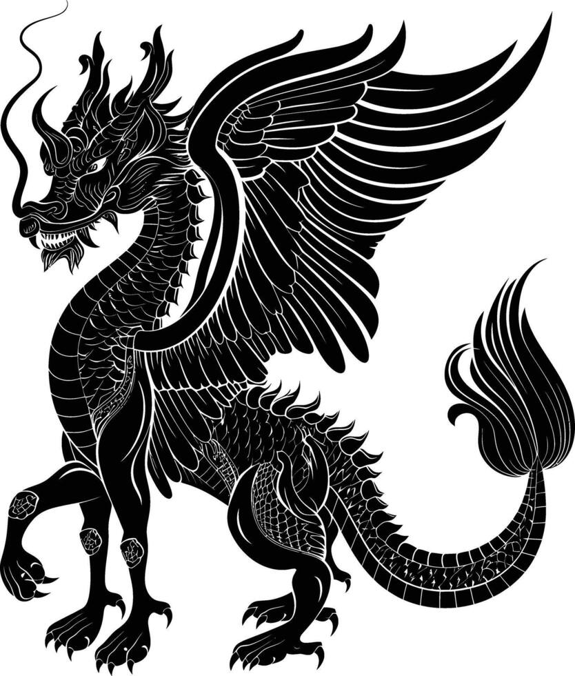 AI generated Silhouette Xiezhi or haetae the Mythical Creature ancient beast black color only vector