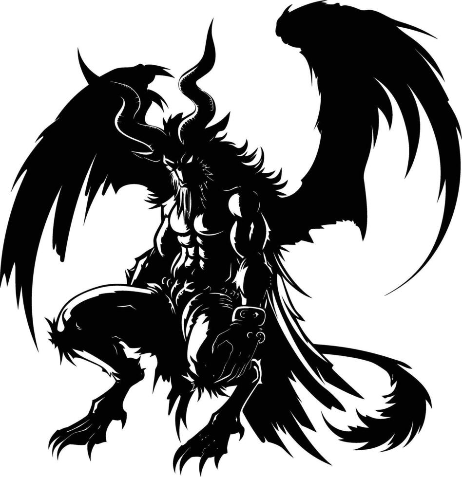 AI generated Silhouette Xiezhi or haetae the Mythical Creature ancient beast black color only vector