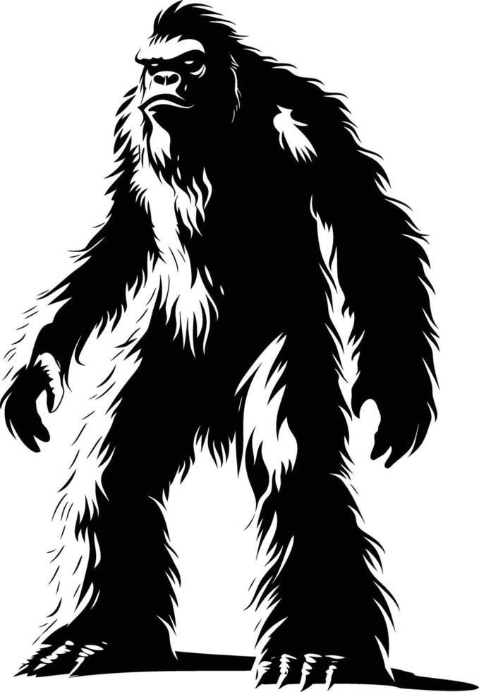 AI generated Silhouette Yeti the Mythical Creature ancient beast black color only vector