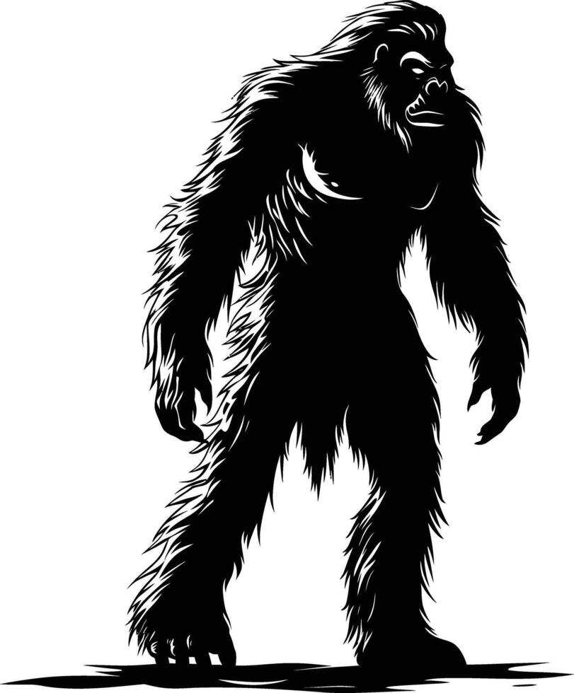 AI generated Silhouette Yeti the Mythical Creature ancient beast black color only vector