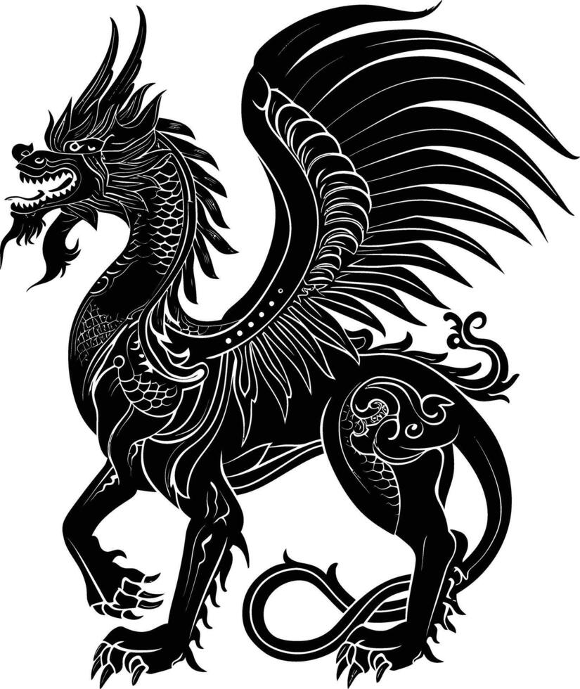 AI generated Silhouette Xiezhi or haetae the Mythical Creature ancient beast black color only vector