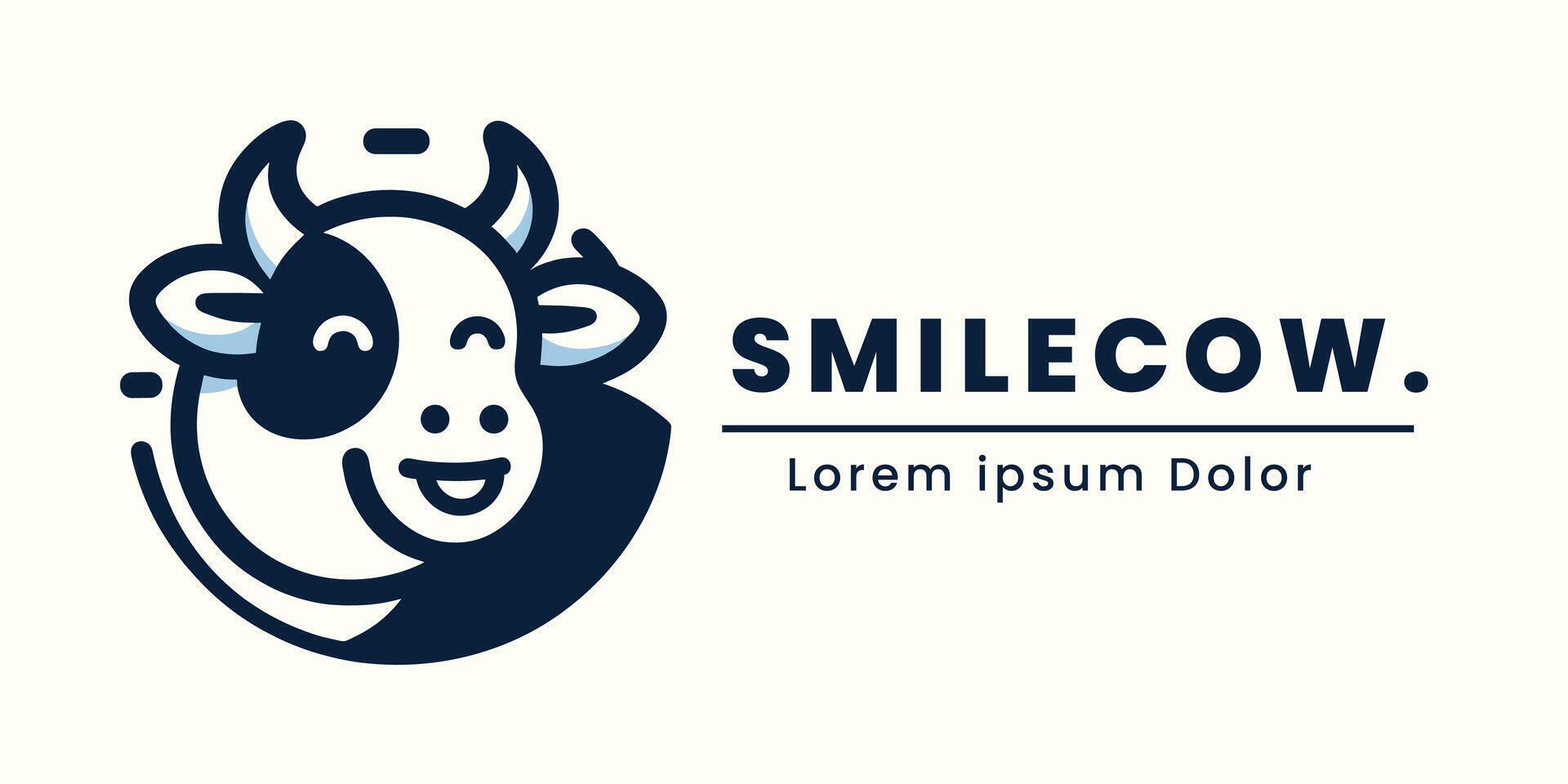 smiling cow logo in a modern style, simple and fun icon and emblem branding design vector