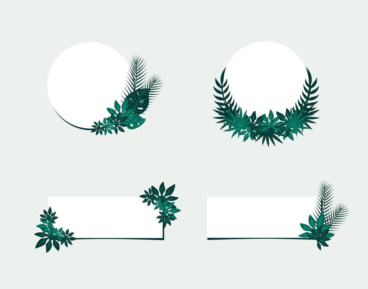 cuadrado y circulo marco decorado con tropical verde hojas plano vector ilustración aislado en blanco antecedentes. natural frontera para invitación tarjeta.