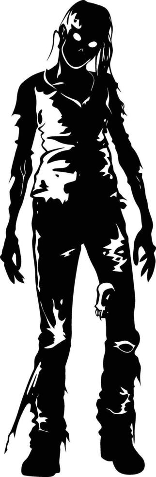 AI generated Silhouette zombie women black color only full body vector