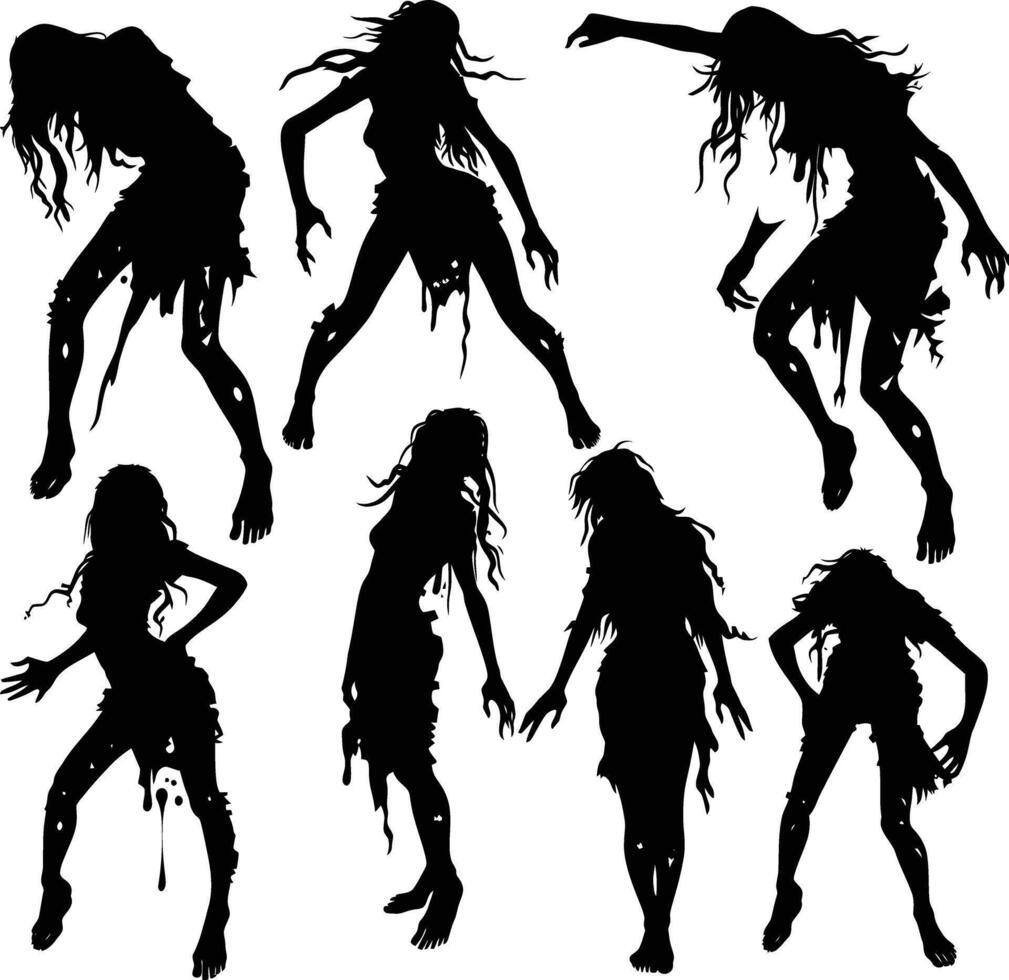 AI generated Silhouette zombie women black color only full body vector