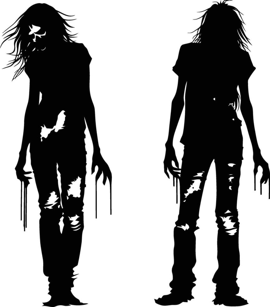 AI generated Silhouette zombie women black color only full body vector