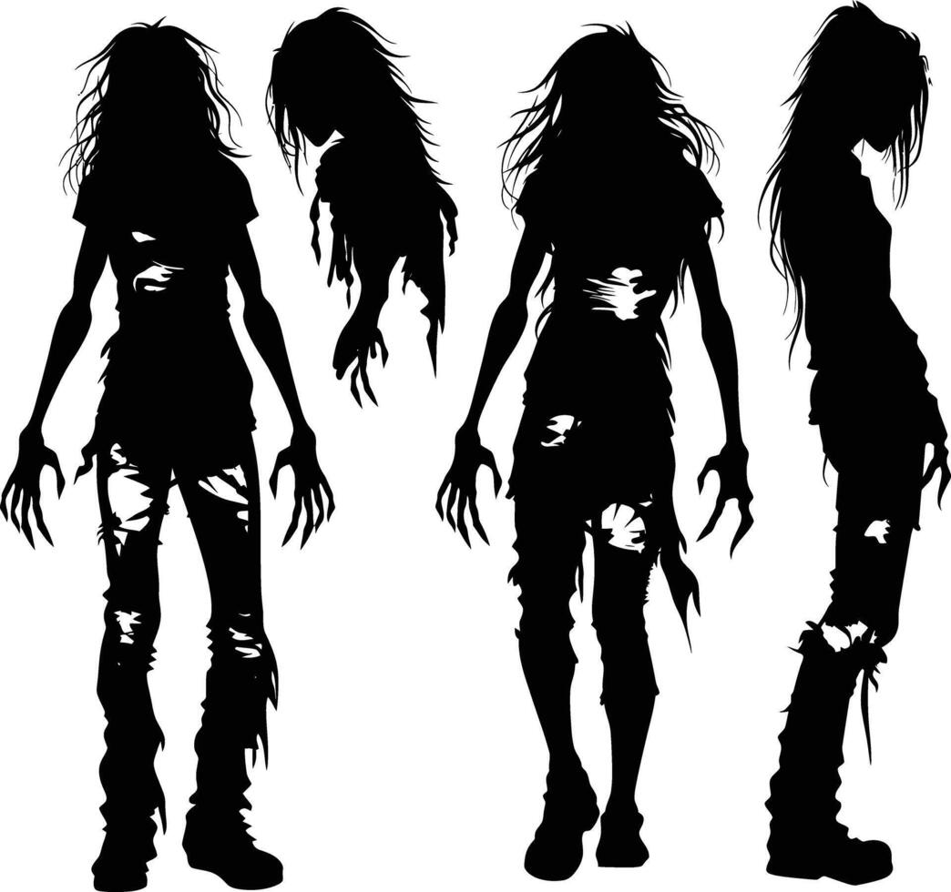 AI generated Silhouette zombie women black color only full body vector