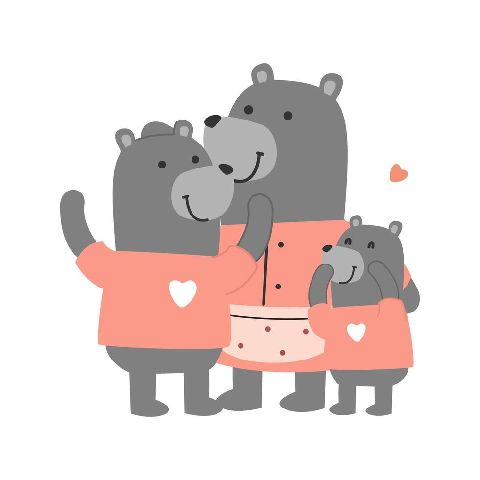 Happy Mother's Day cute bears cartoon character collection flat vector illustration isolated on white background. Happy family with mother and children with calligraphy and heart shape decoration.