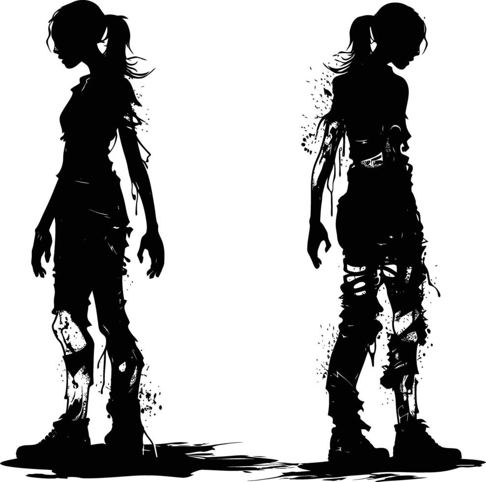 AI generated Silhouette zombie women black color only full body vector