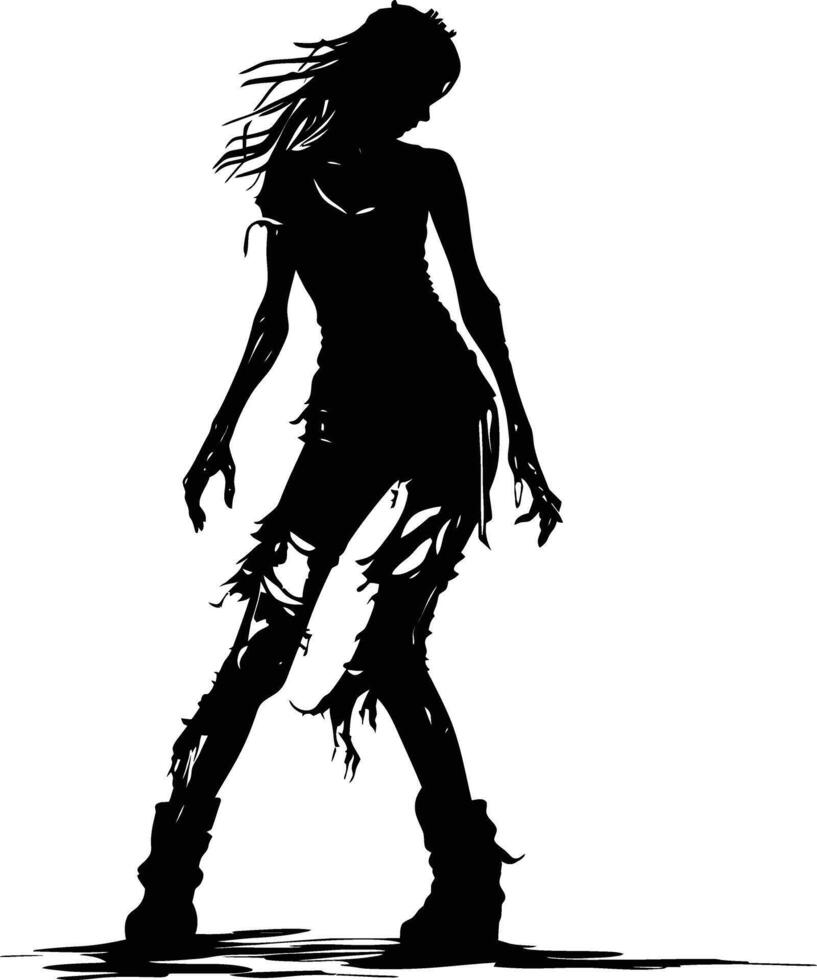 AI generated Silhouette zombie women black color only full body vector