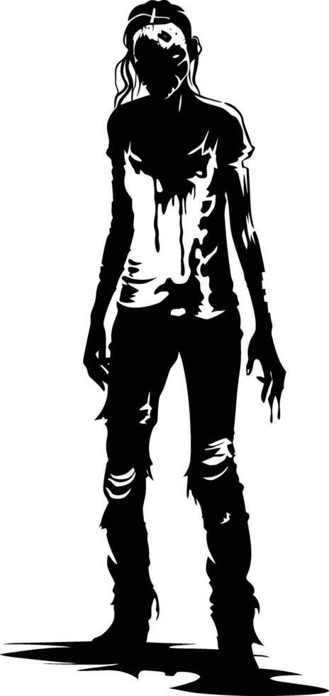 AI generated Silhouette zombie women black color only full body vector