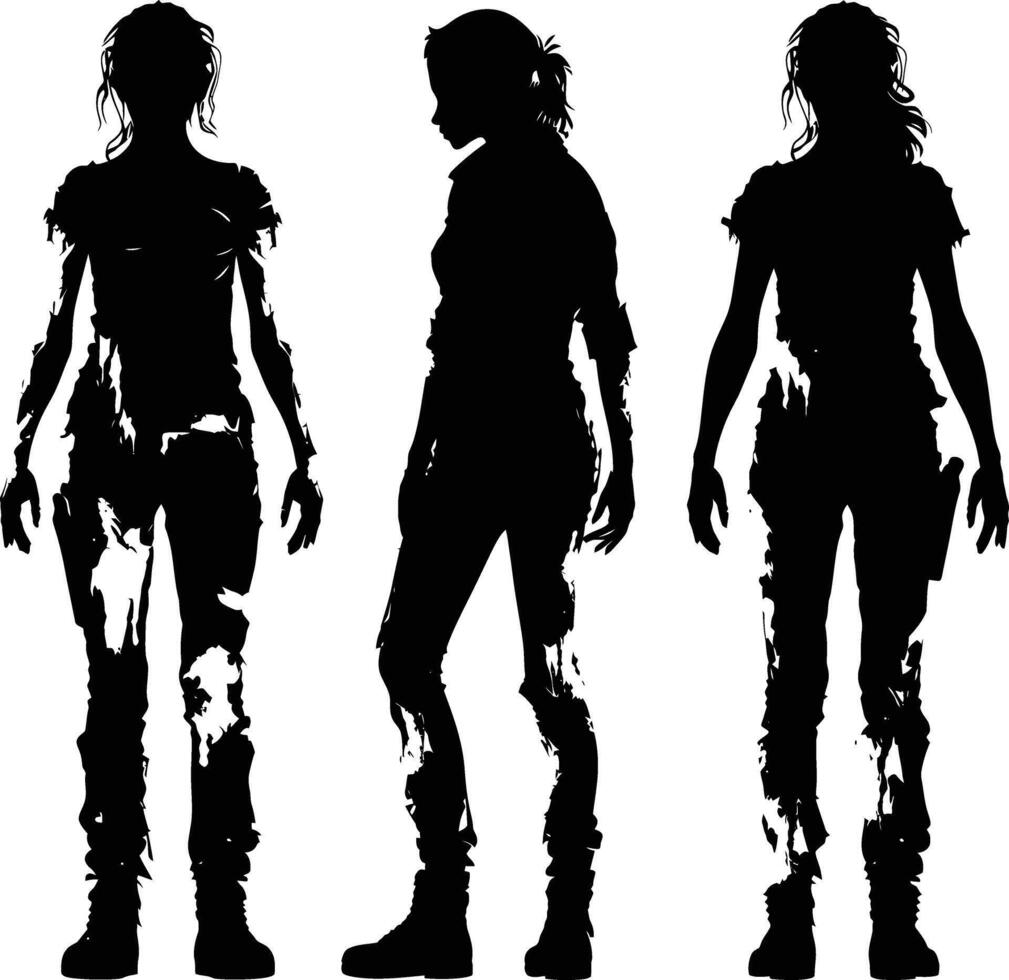 AI generated Silhouette zombie women black color only full body vector