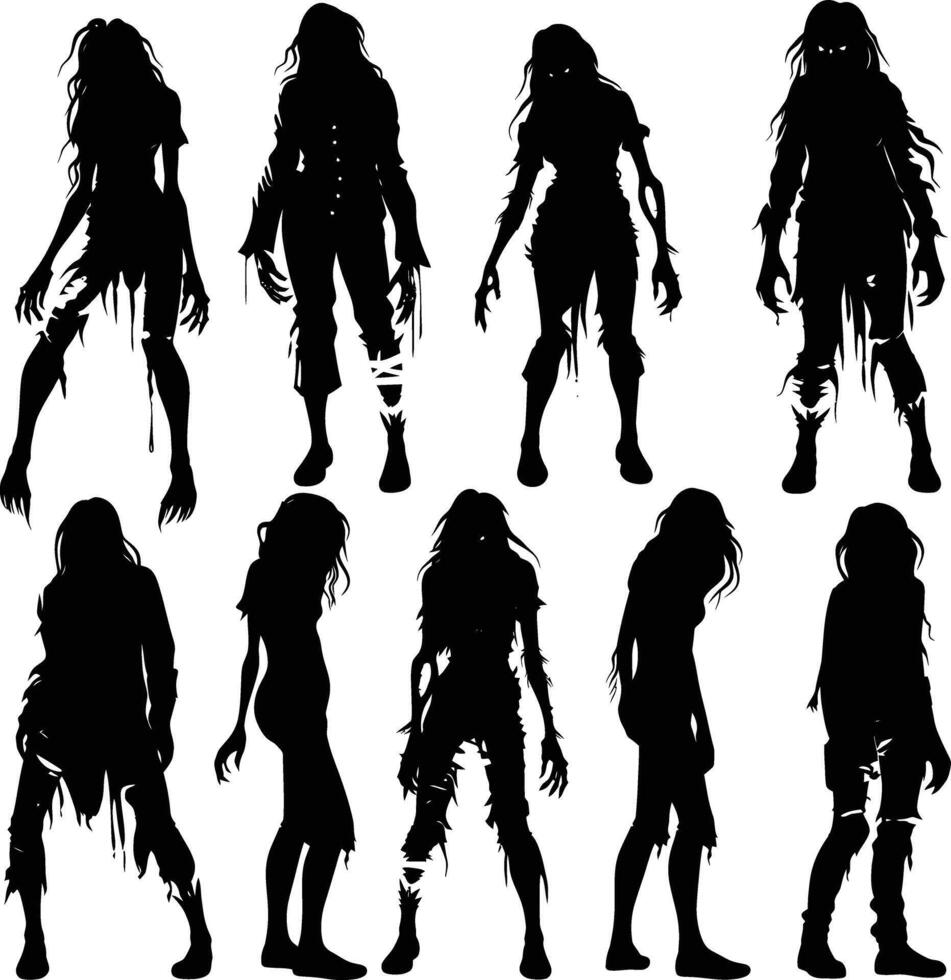 AI generated Silhouette zombie women black color only full body vector