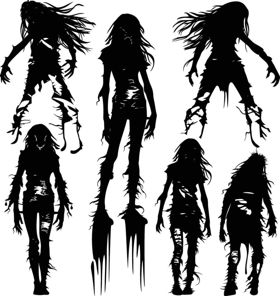 AI generated Silhouette zombie women black color only full body vector