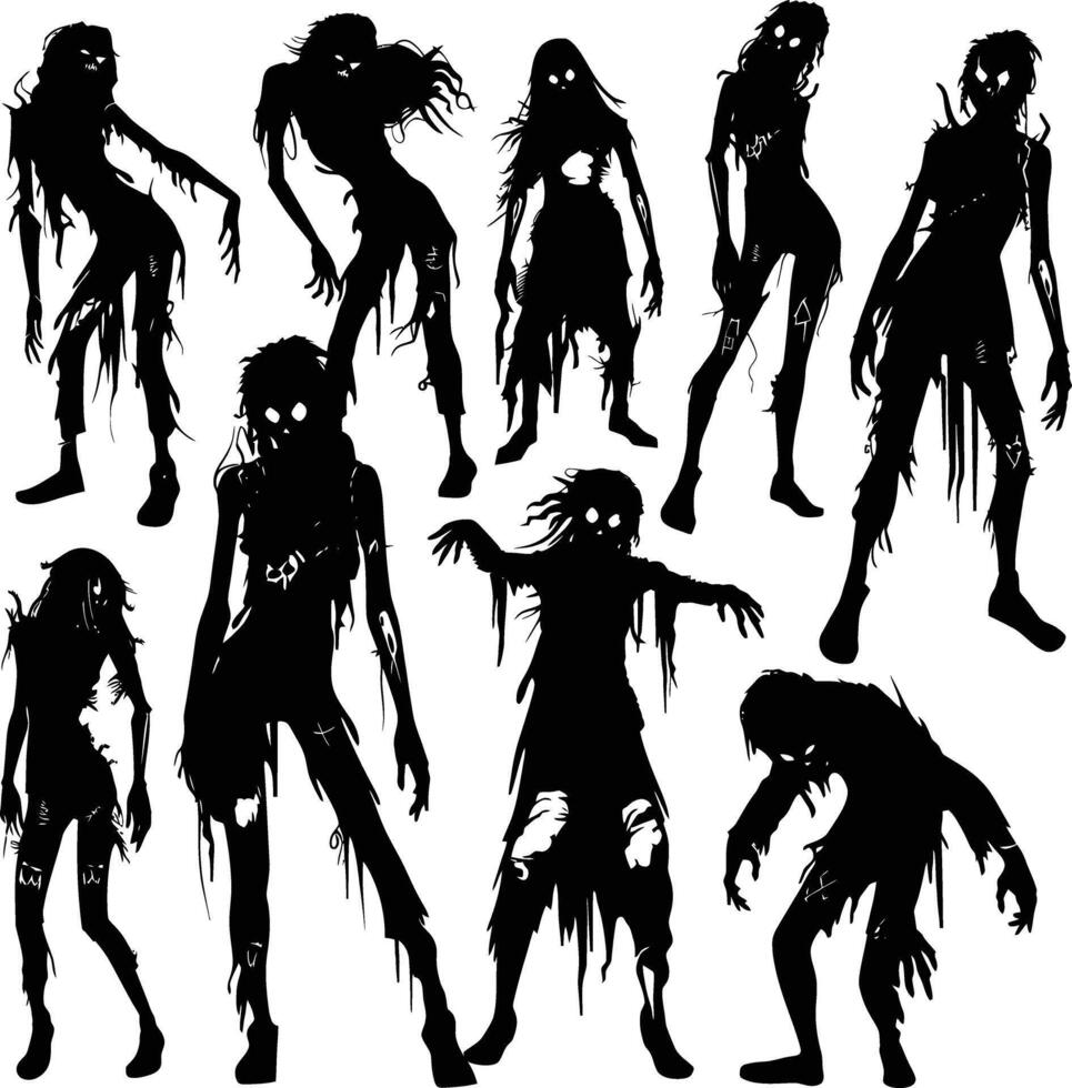 AI generated Silhouette zombie women black color only full body vector