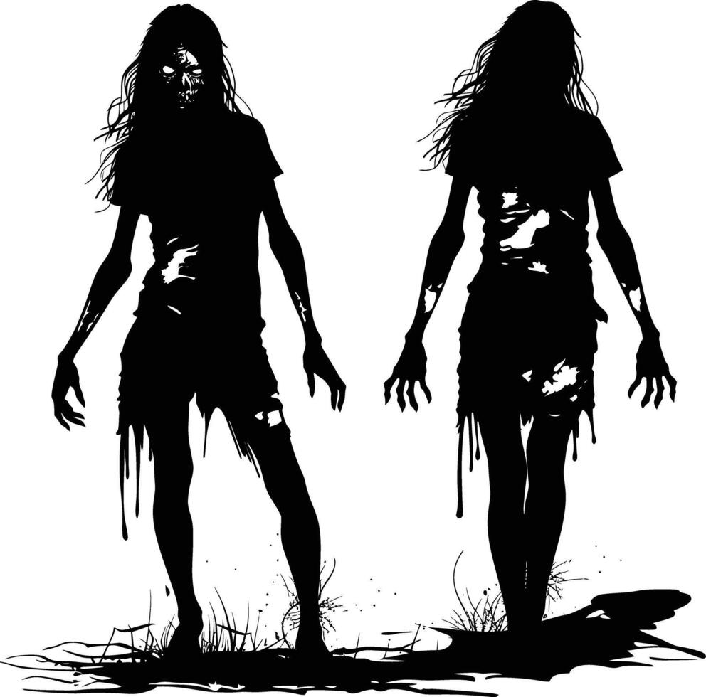 AI generated Silhouette zombie women black color only full body vector
