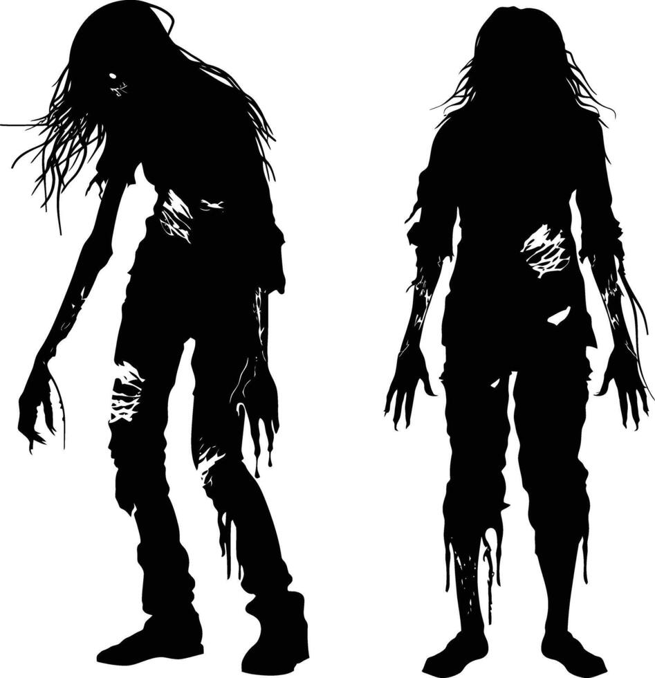 AI generated Silhouette zombie women black color only full body vector