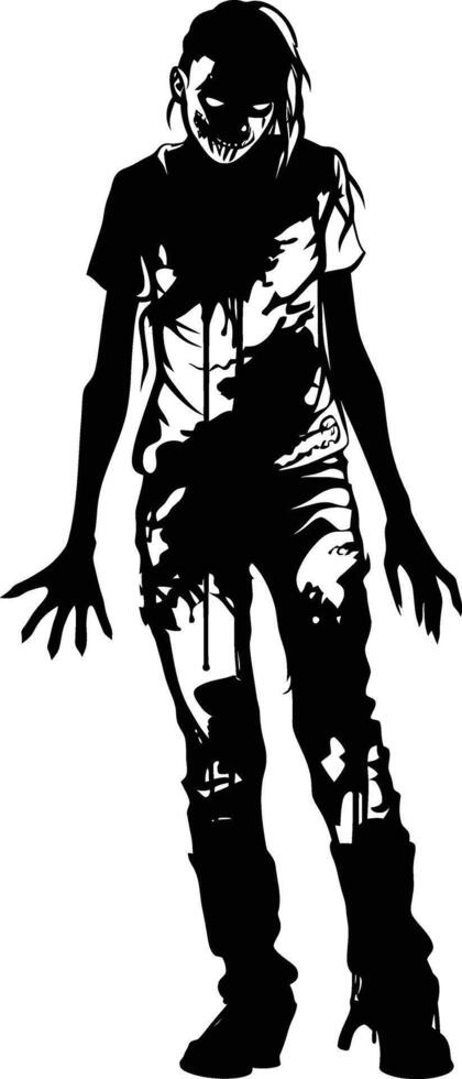 AI generated Silhouette zombie women black color only full body vector