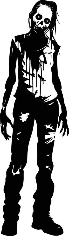 AI generated Silhouette zombie women black color only full body vector