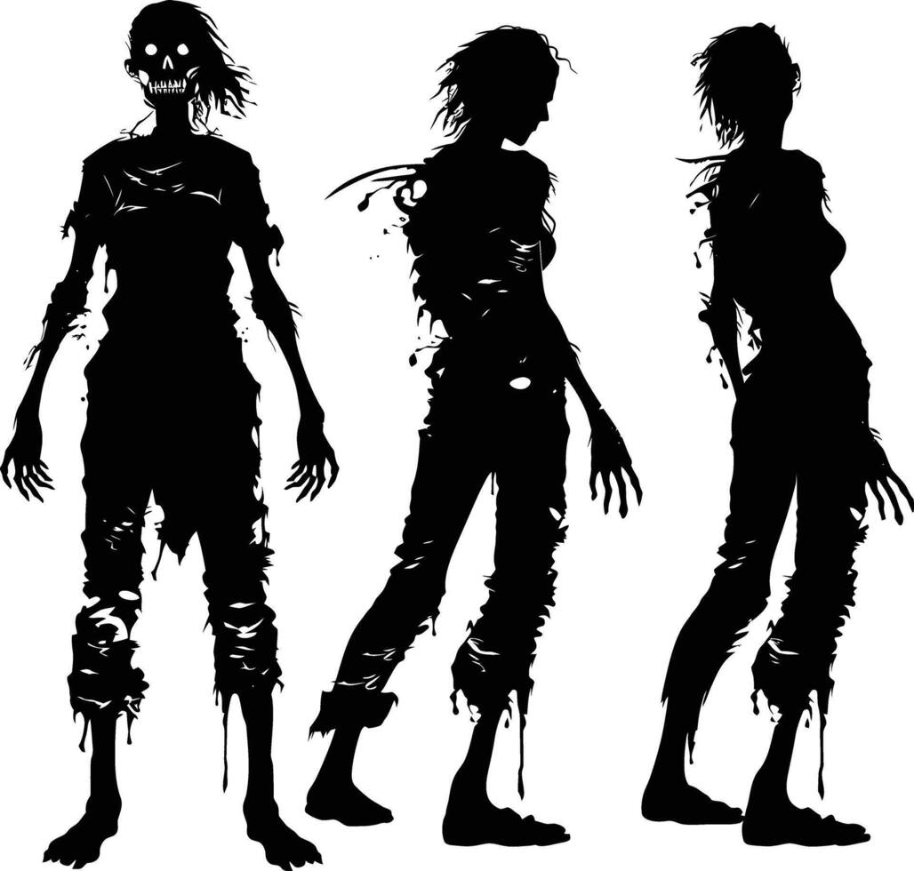 AI generated Silhouette zombie women black color only full body vector