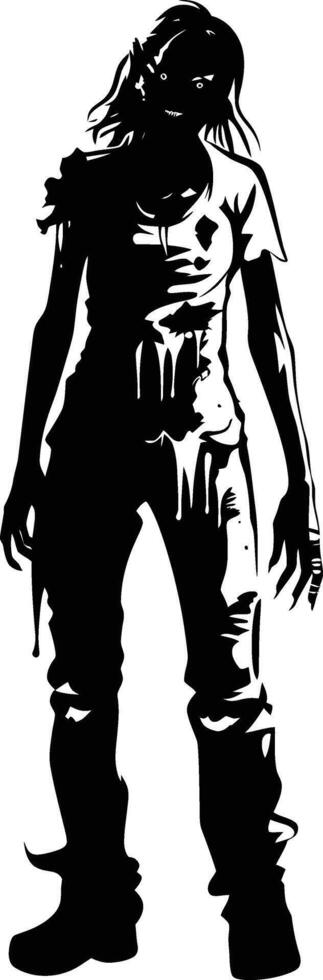 AI generated Silhouette zombie women black color only full body vector