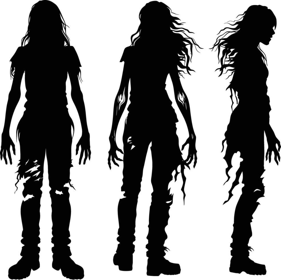 AI generated Silhouette zombie women black color only full body vector