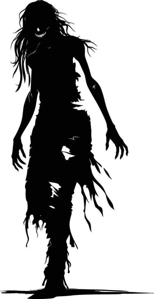 AI generated Silhouette zombie women black color only full body vector