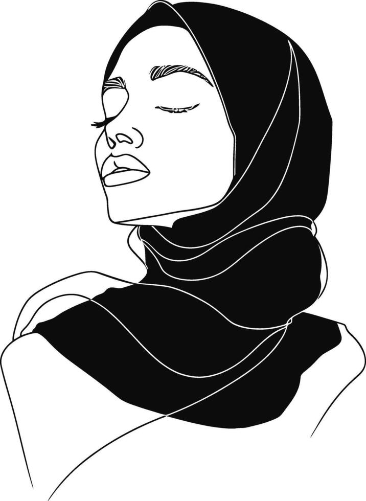 AI generated aesthetic women hijab continuous line art style symbol of women days vector