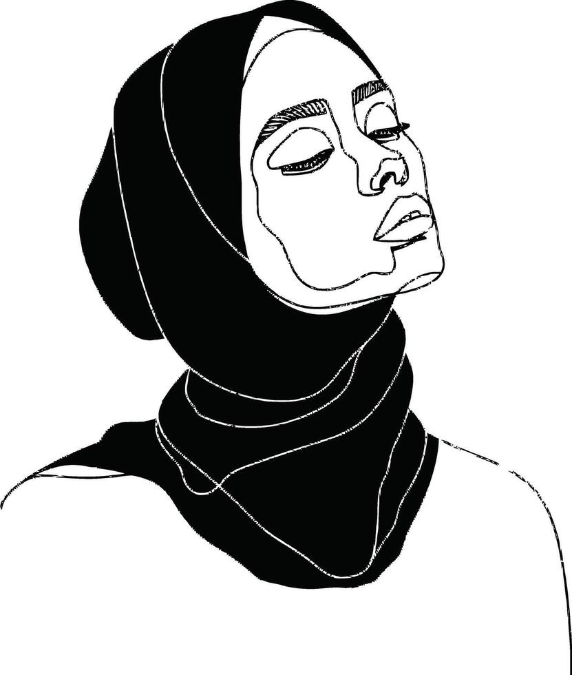 AI generated aesthetic women hijab continuous line art style symbol of women days vector