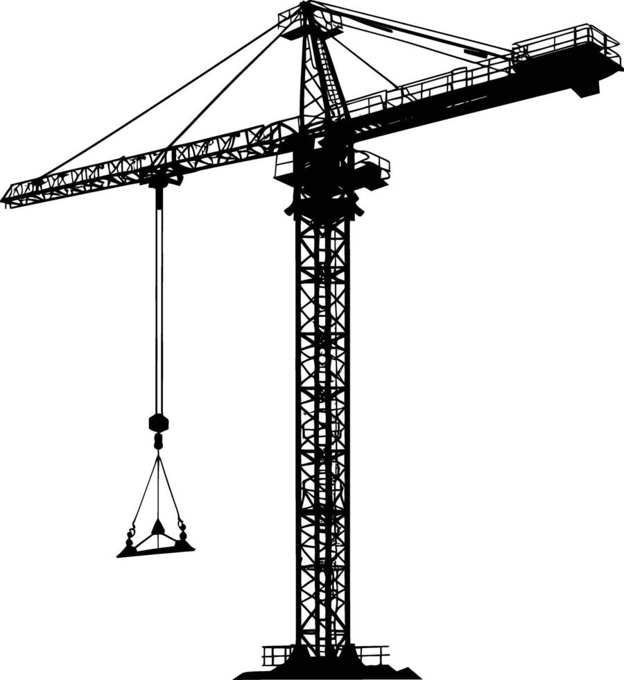 AI generated Silhouette Rail Mounted Tower Crane Industrial Heavy Equipment Black Color Only vector