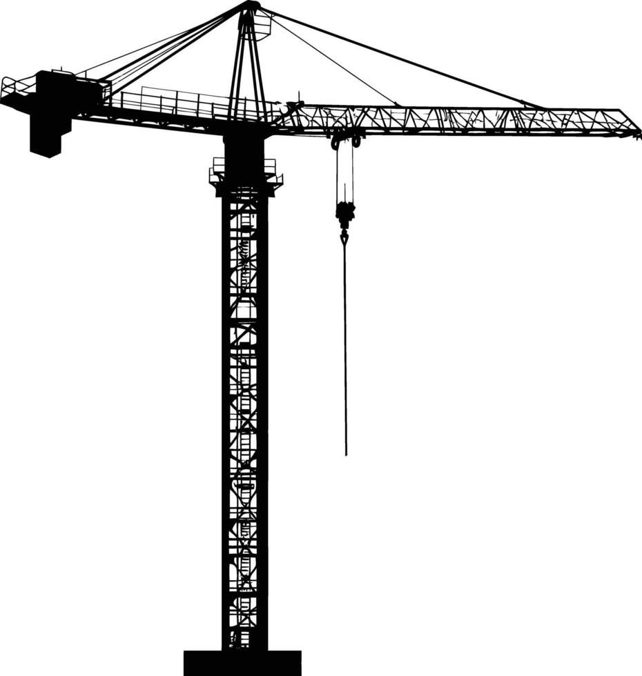 AI generated Silhouette Rail Mounted Tower Crane Industrial Heavy Equipment Black Color Only vector