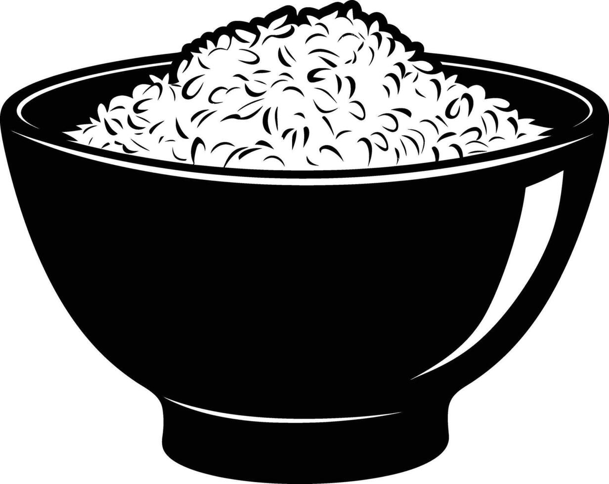 AI generated Silhouette a bowl of rice food black color only vector