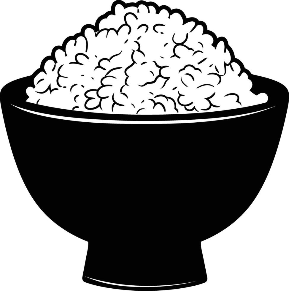 AI generated Silhouette a bowl of rice food black color only vector