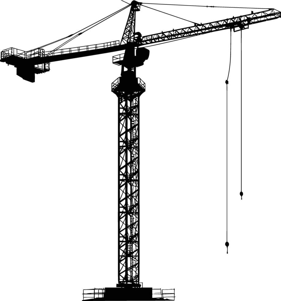 AI generated Silhouette Rail Mounted Tower Crane Industrial Heavy Equipment Black Color Only vector