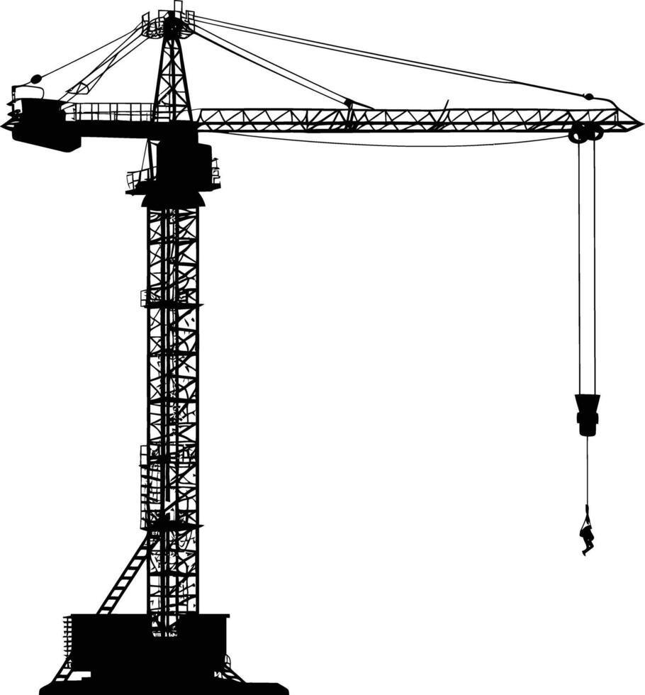 AI generated Silhouette Rail Mounted Tower Crane Industrial Heavy Equipment Black Color Only vector