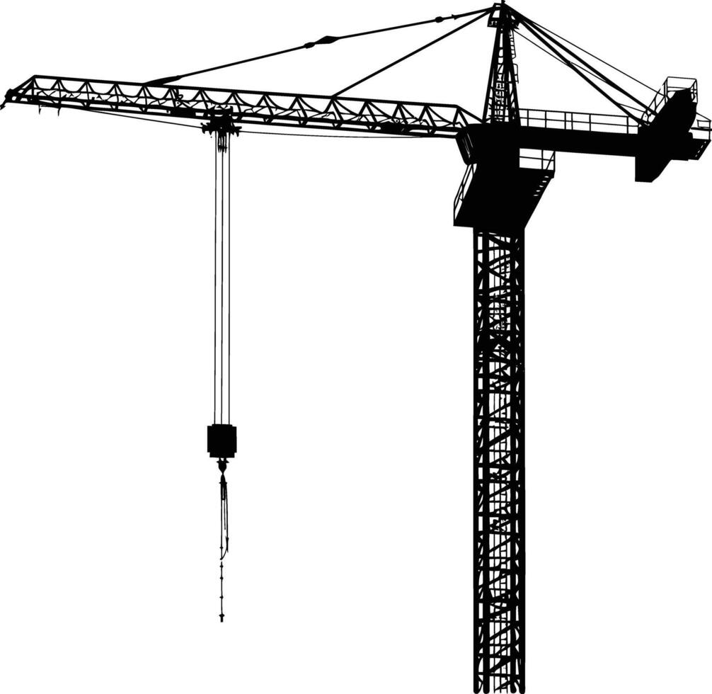 AI generated Silhouette Rail Mounted Tower Crane Industrial Heavy Equipment Black Color Only vector