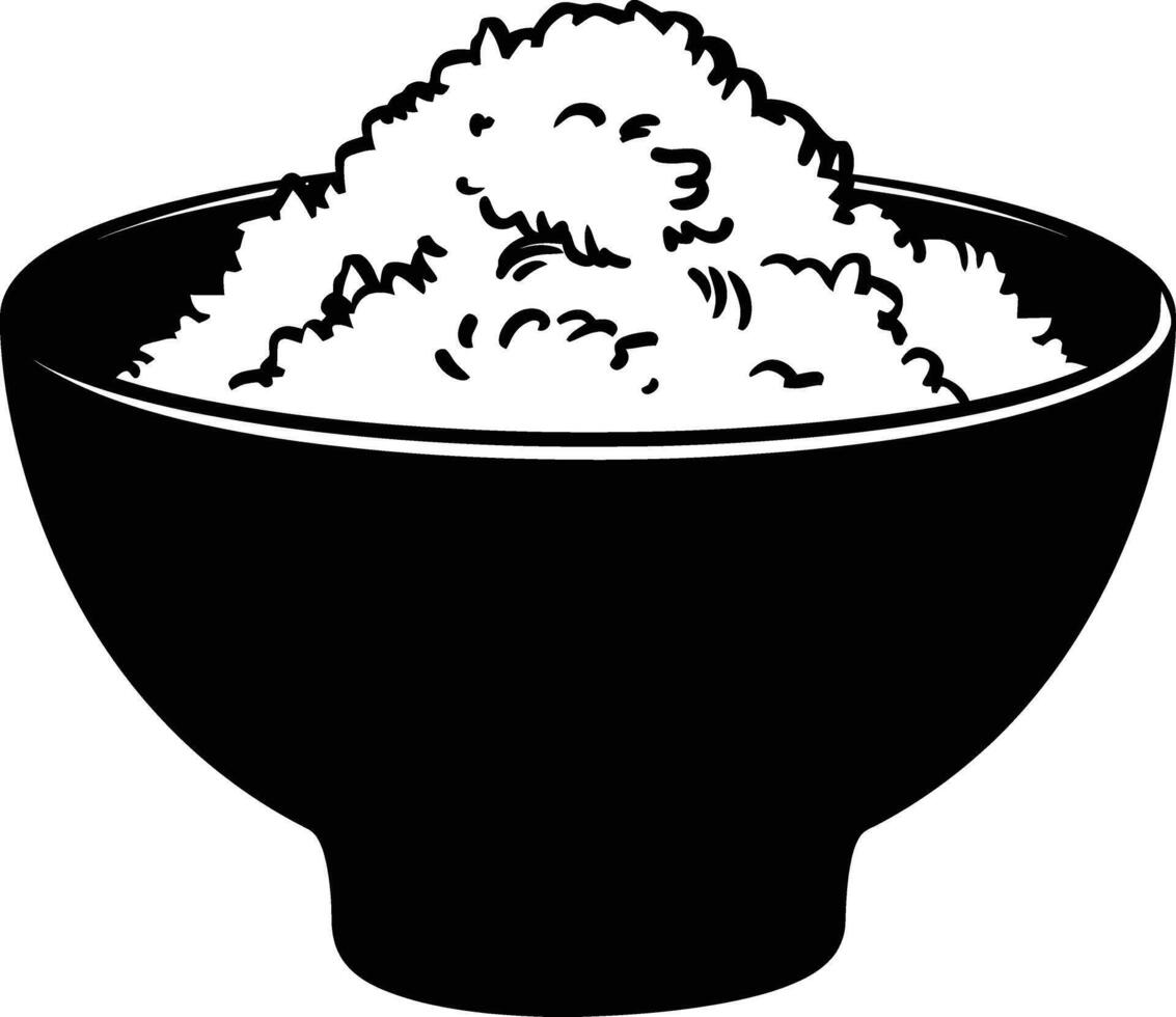 AI generated Silhouette a bowl of rice food black color only vector