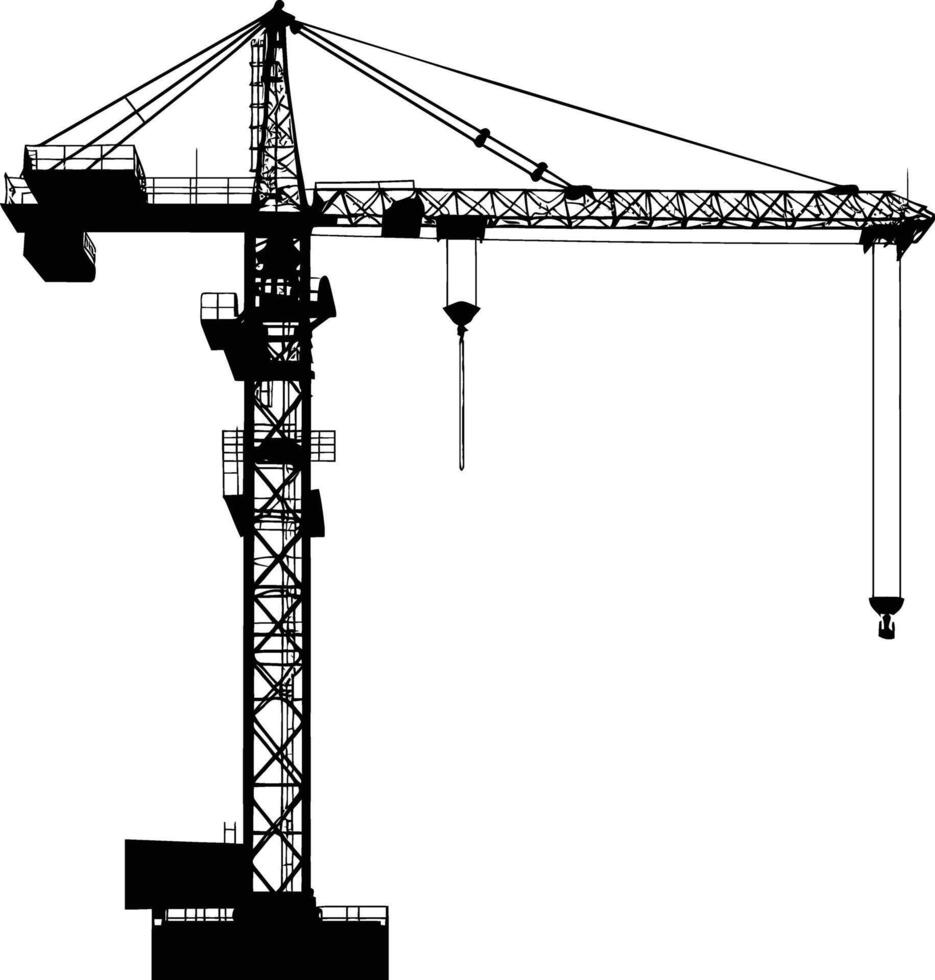 AI generated Silhouette Rail Mounted Tower Crane Industrial Heavy Equipment Black Color Only vector