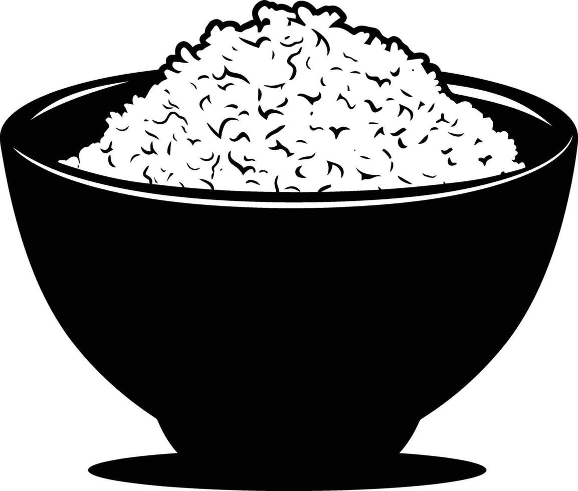 AI generated Silhouette a bowl of rice food black color only vector