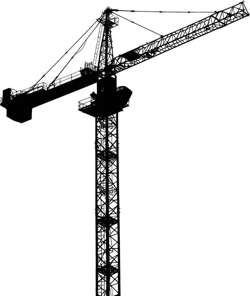 AI generated Silhouette Rail Mounted Tower Crane Industrial Heavy Equipment Black Color Only vector
