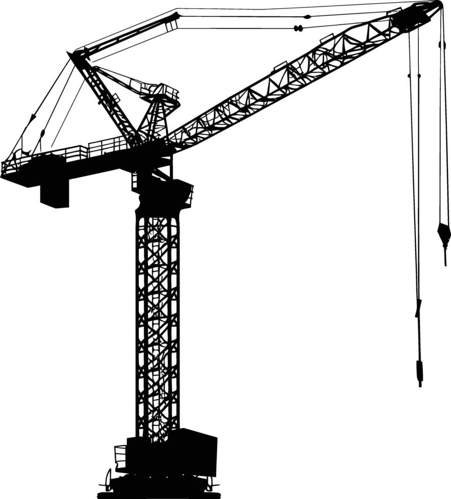 AI generated Silhouette Rail Mounted Tower Crane Industrial Heavy Equipment Black Color Only vector