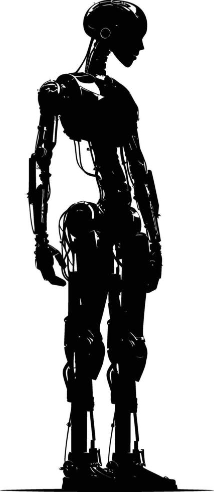 AI generated Silhouette robot character black color only full body vector