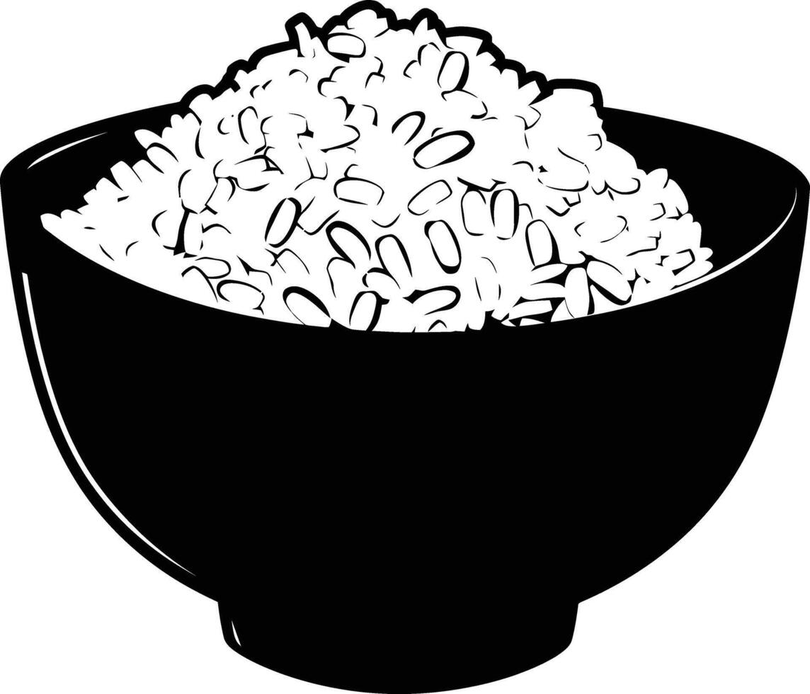 AI generated Silhouette a bowl of rice food black color only vector