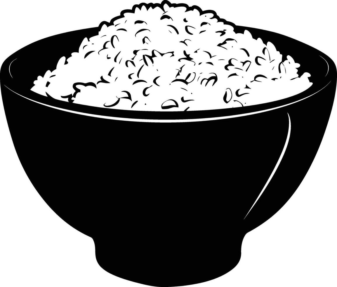 AI generated Silhouette a bowl of rice food black color only vector