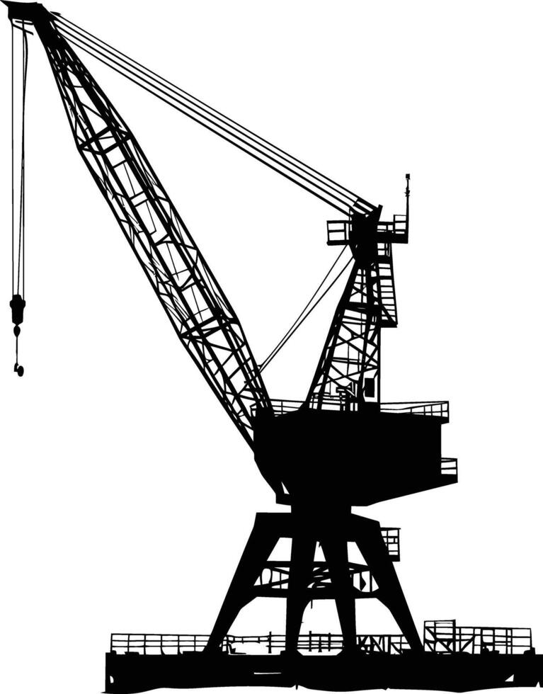 AI generated Silhouette Rail Mounted Tower Crane Industrial Heavy Equipment Black Color Only vector